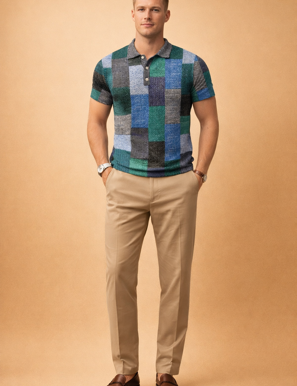 Piotr | Men's modern checkered polo shirt for everyday comfort 2