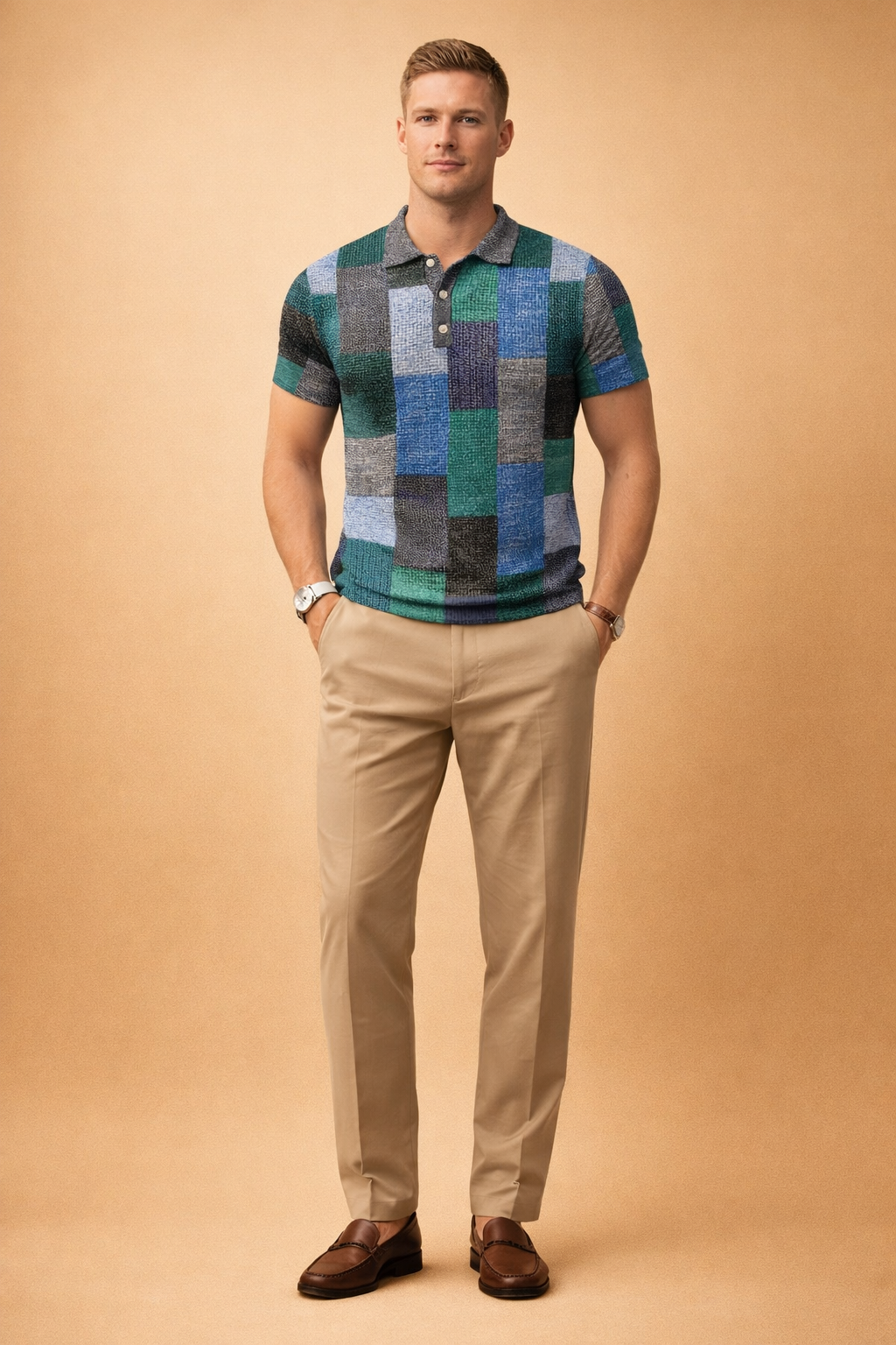 Piotr | Men's modern checkered polo shirt for everyday comfort 2
