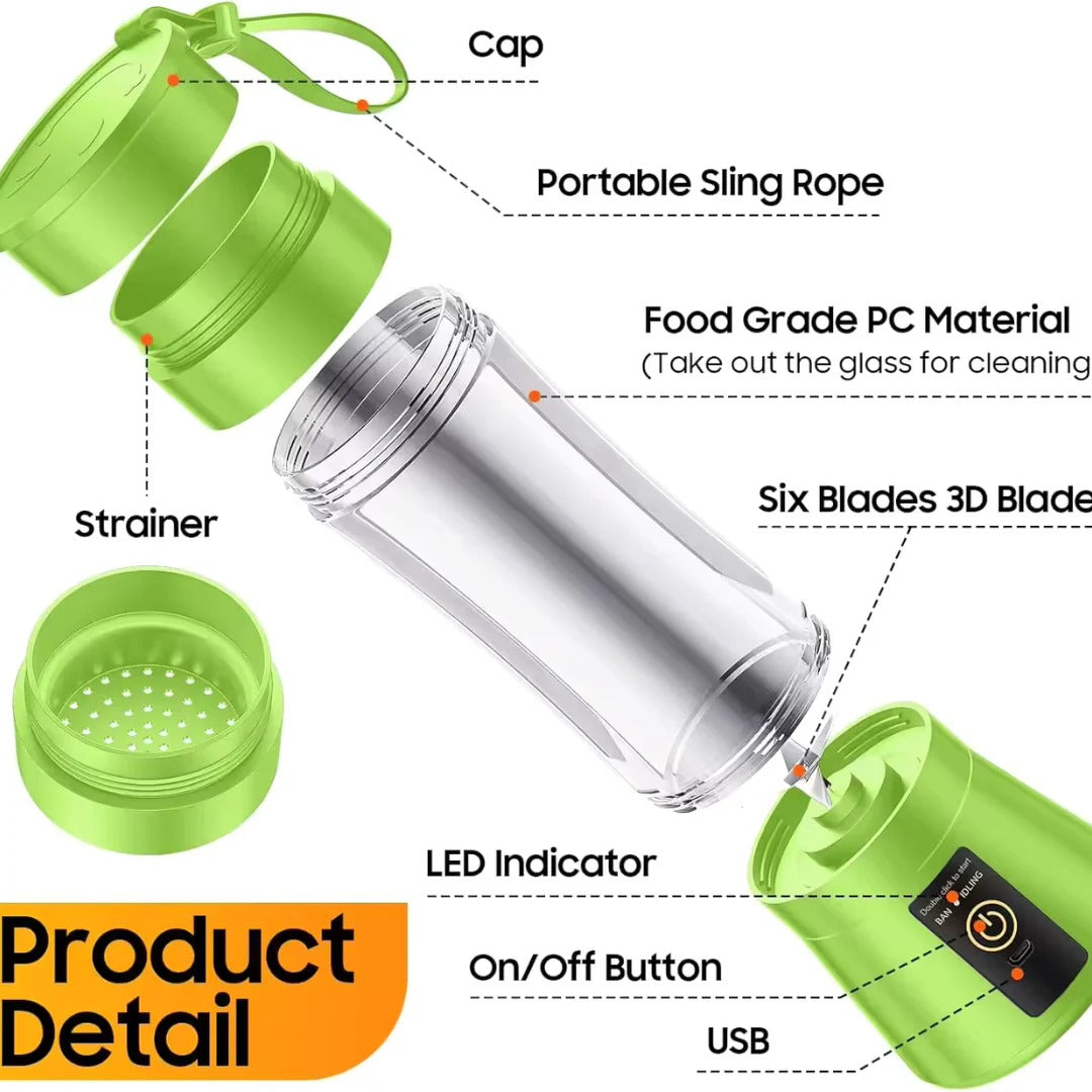 Portable Mini Electric Juicer Blender with One-Touch Operation, Rechargeable, Easy to Clean, Compact for Travel, 12 oz Capacity 5