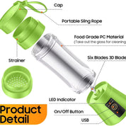 Portable Mini Electric Juicer Blender with One-Touch Operation, Rechargeable, Easy to Clean, Compact for Travel, 12 oz Capacity 5