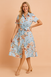 Rosa| Midi Shirt Dress with Belt and Slit 0