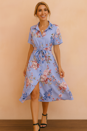 Rosa| Midi Shirt Dress with Belt and Slit 1