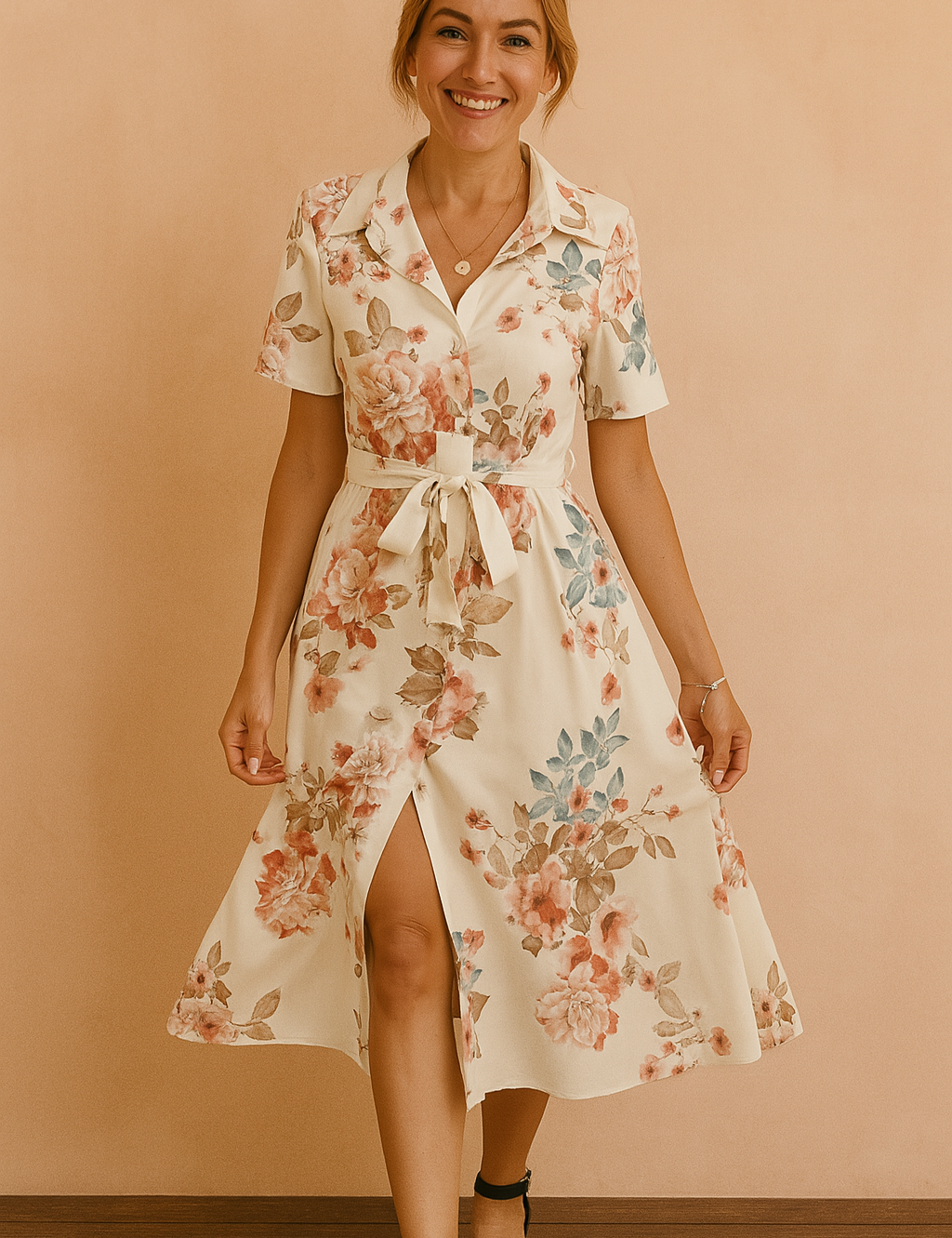 Rosa| Midi Shirt Dress with Belt and Slit 2