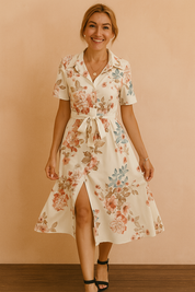 Rosa| Midi Shirt Dress with Belt and Slit 2