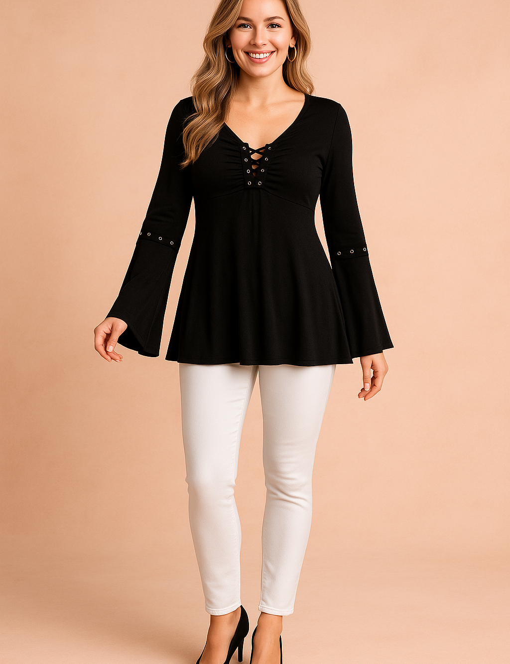 Selene | Tunic with flared sleeves and ties 0