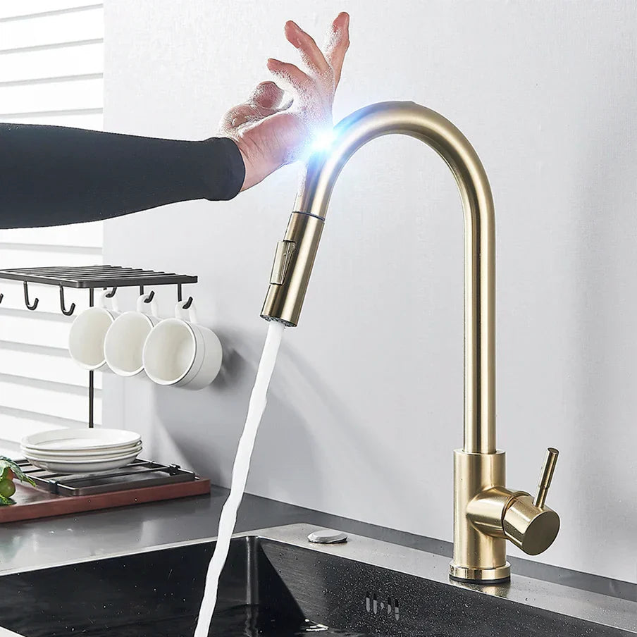Smart Touch Kitchen Faucet with Pull-Out Nozzle – Brushed Nickel Kitchen Mixer Tap for Easy Water Control 1