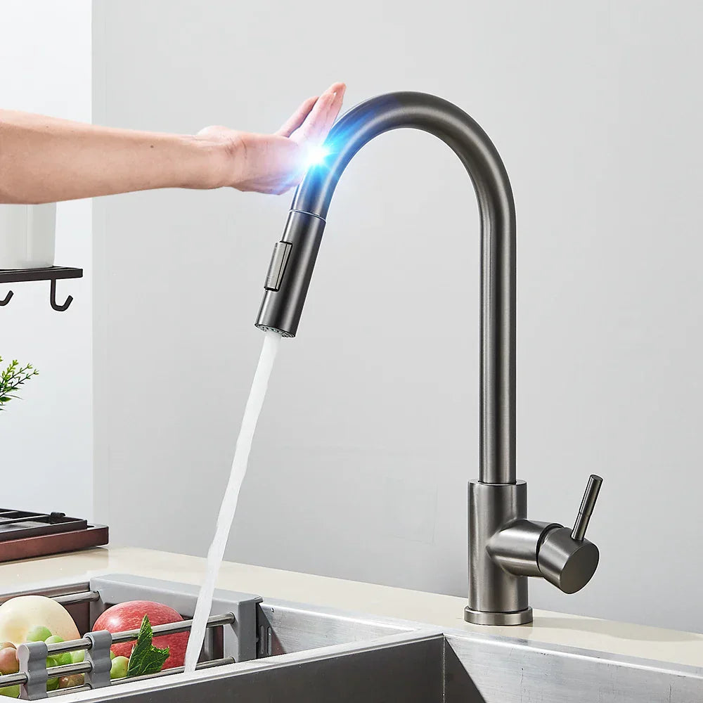 Smart Touch Kitchen Faucet with Pull-Out Nozzle – Brushed Nickel Kitchen Mixer Tap for Easy Water Control 2