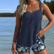 Stylish Striped Tankini Set with Comfortable Beach Shorts for Women 0