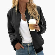 Stylish Women's Bomber Jacket with Ribbed Collar and Cuffs for Casual Everyday Wear 0