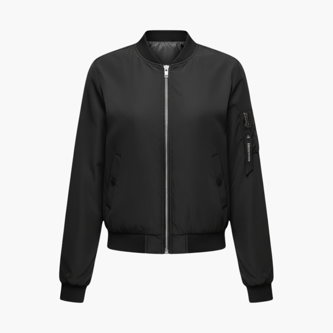 Stylish Women's Bomber Jacket with Ribbed Collar and Cuffs for Casual Everyday Wear 1