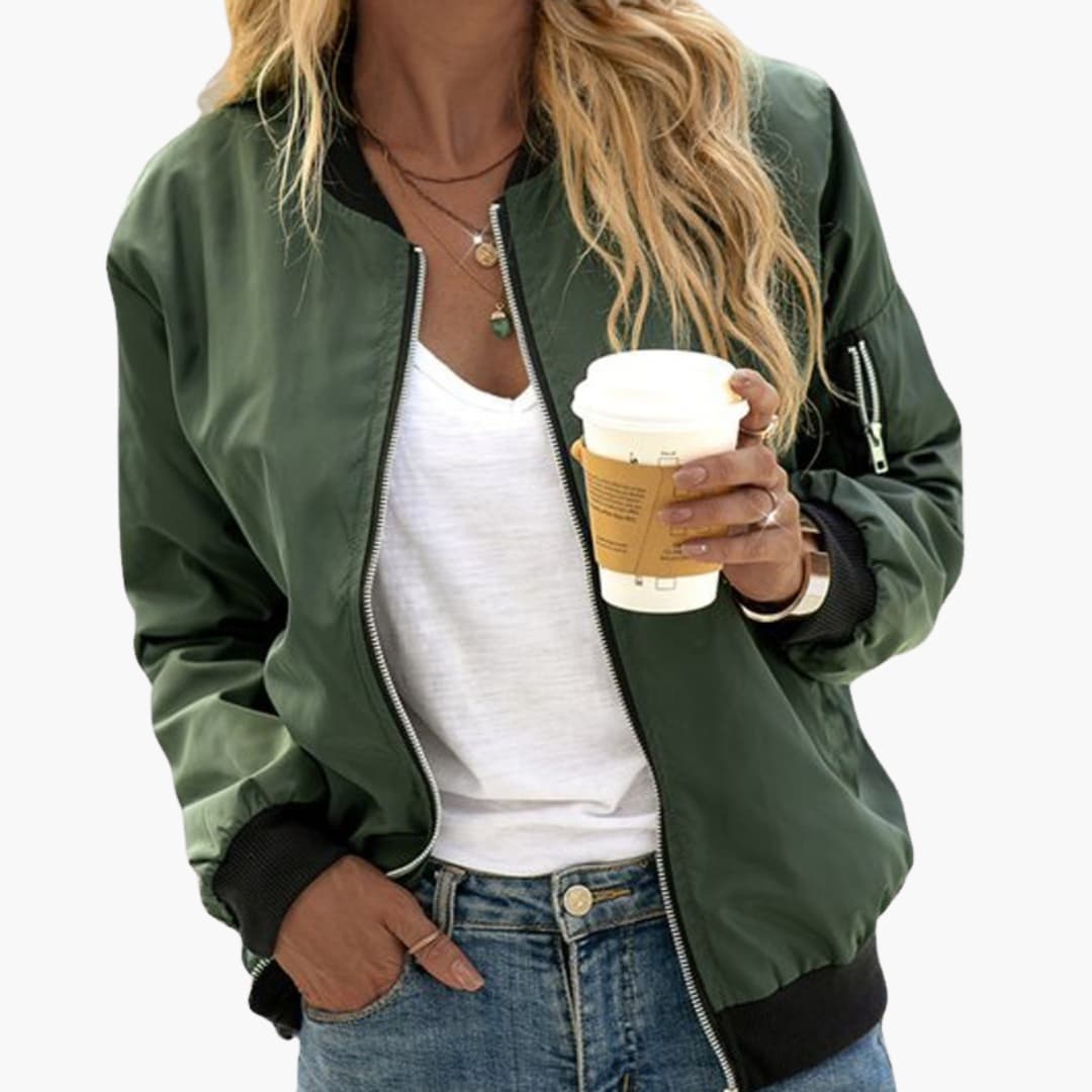 Stylish Women's Bomber Jacket with Ribbed Collar and Cuffs for Casual Everyday Wear 2