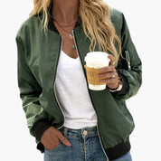 Stylish Women's Bomber Jacket with Ribbed Collar and Cuffs for Casual Everyday Wear 2
