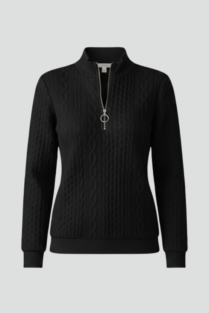 Stylish Women's Cable Knit Jumper with Zip Neck for Casual Elegance 1