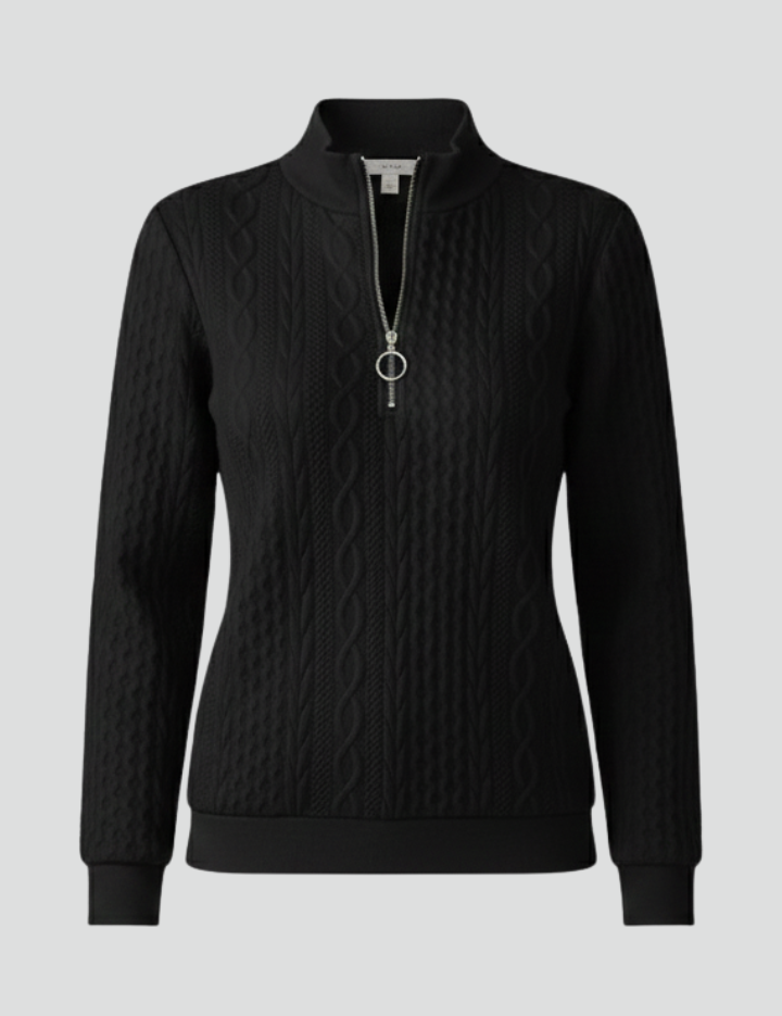 Stylish Women's Cable Knit Jumper with Zip Neck for Casual Elegance 1