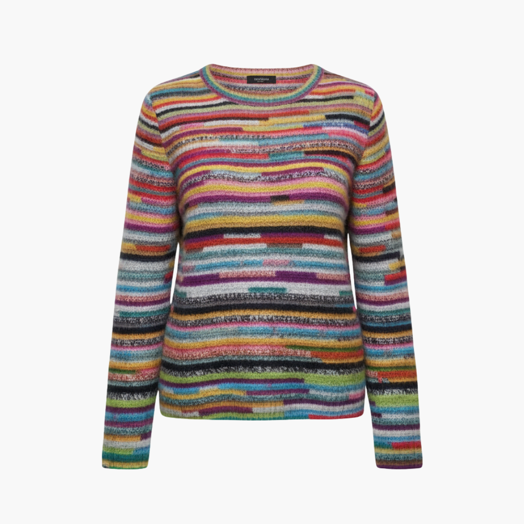 Stylish Women's Striped Knit Sweater with Round Neckline for Cool Weather 1