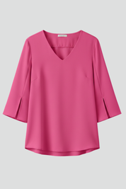 Stylish Women's V Neck Blouse with Short Sleeves and Pocket Detail 1