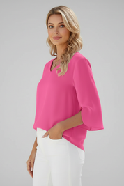 Stylish Women's V Neck Blouse with Short Sleeves and Pocket Detail 3