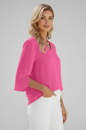 Stylish Women's V Neck Blouse with Short Sleeves and Pocket Detail 4