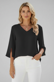 Stylish Women's V Neck Blouse with Short Sleeves and Pocket Detail 7