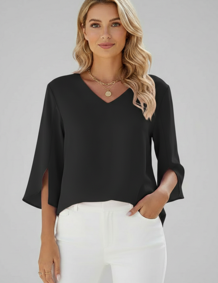 Stylish Women's V Neck Blouse with Short Sleeves and Pocket Detail 7