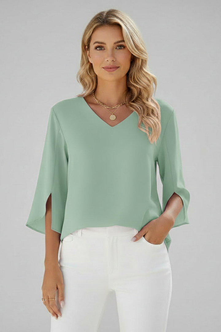 Stylish Women's V Neck Blouse with Short Sleeves and Pocket Detail 8