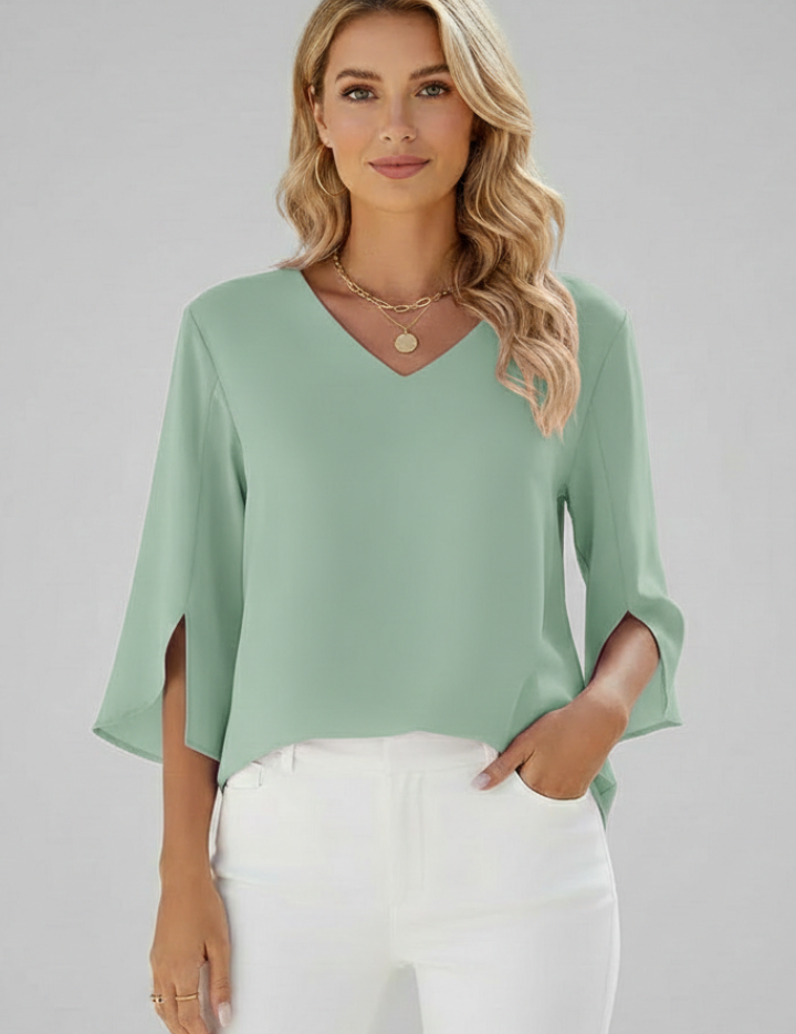 Stylish Women's V Neck Blouse with Short Sleeves and Pocket Detail 8
