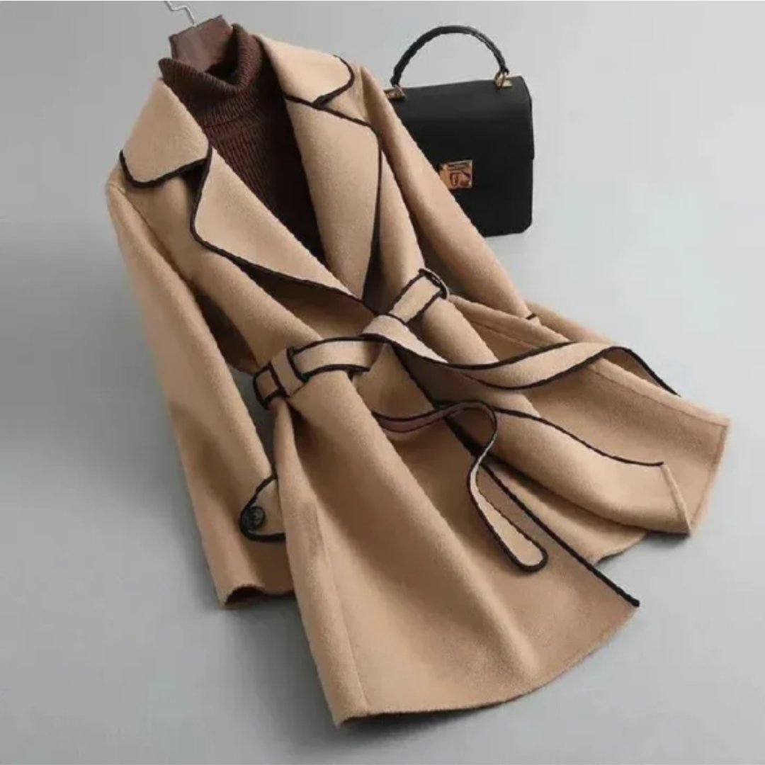 Tracey | Chic Contrast-Trim Belted Trench 1