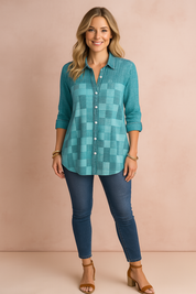 Tressa | Patchwork button-down shirt with 3/4 sleeves 1