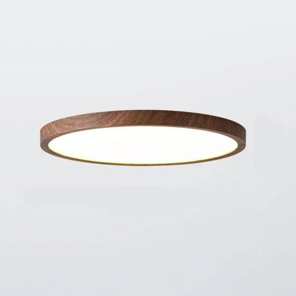 Ultrathin Circular LED Ceiling Light with Adjustable Brightness and Warm Walnut Finish 0