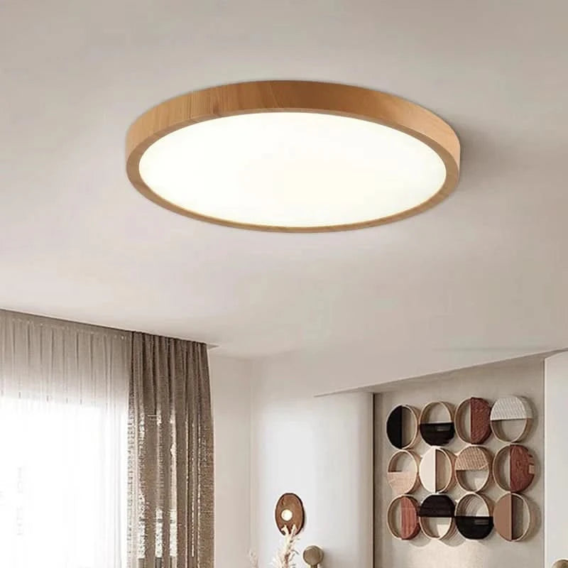 Ultrathin Circular LED Ceiling Light with Adjustable Brightness and Warm Walnut Finish 1
