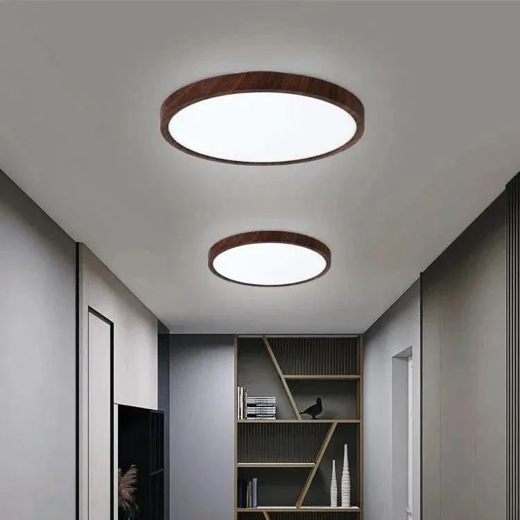 Ultrathin Circular LED Ceiling Light with Adjustable Brightness and Warm Walnut Finish 5