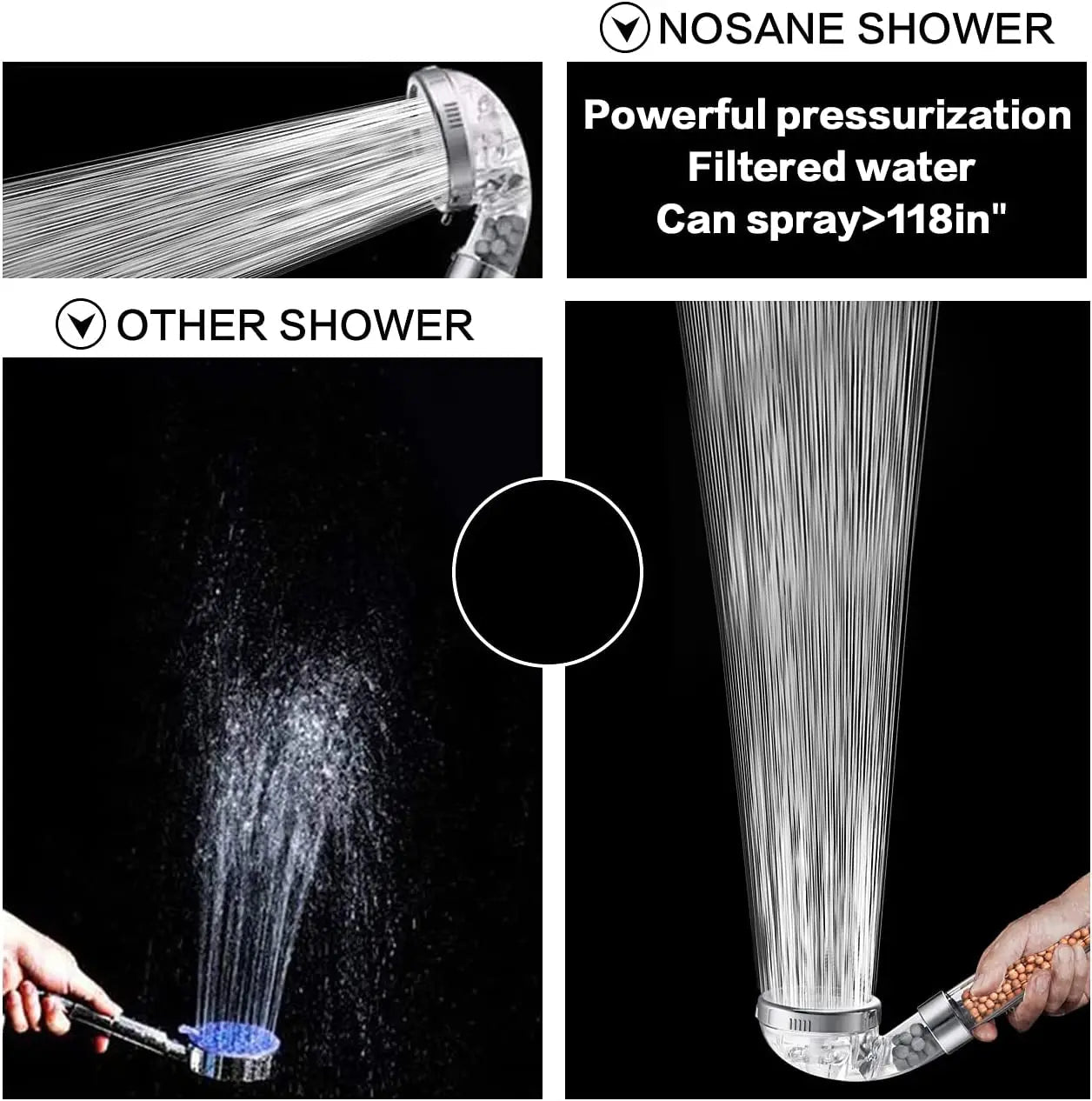 Water-saving high-pressure shower head with filter – AquaGlow 2
