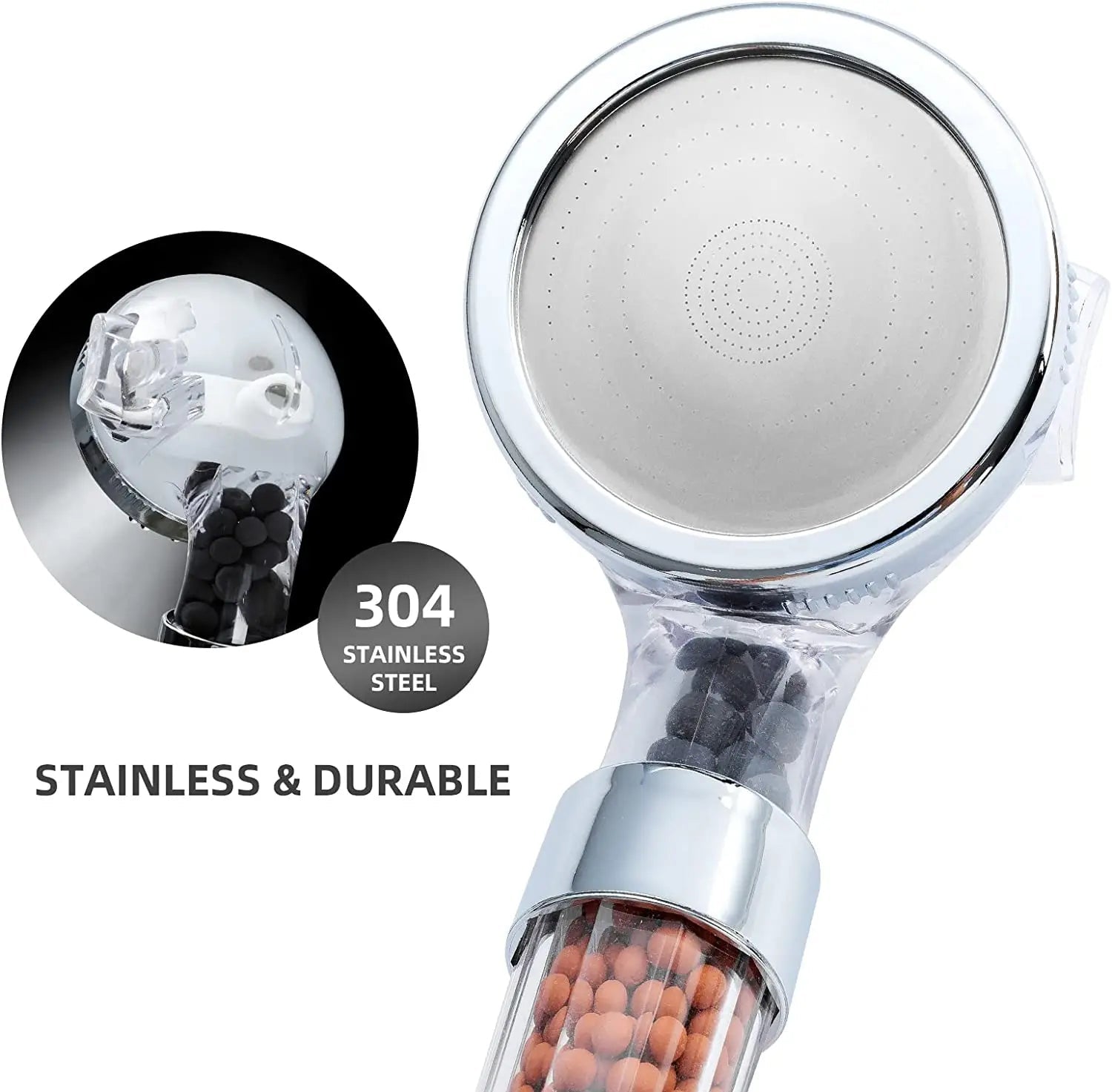Water-saving high-pressure shower head with filter – AquaGlow 6