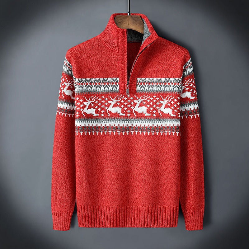Men's Festive Christmas Sweater Warm Knit Zipper