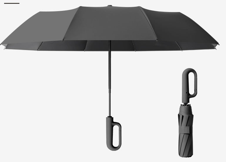 Wind-resistant folding umbrella with large buckle handle – compact and durable