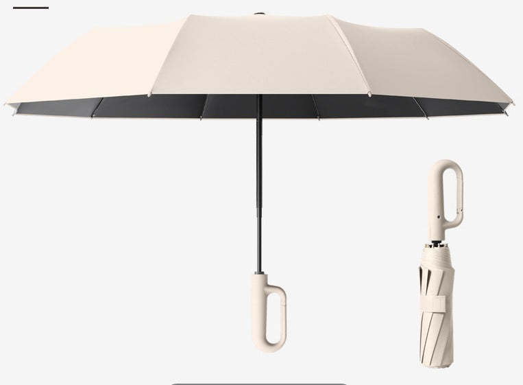 Wind-resistant folding umbrella with large buckle handle – compact and durable