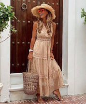 Women's Elegant White Maxi Dress Sleeveless Polyester for Summer Events