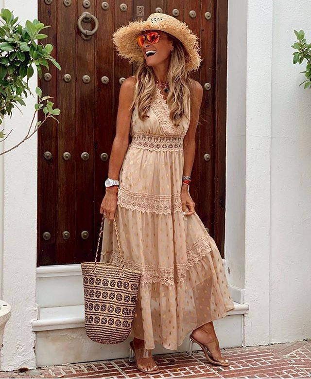 Women's Elegant White Maxi Dress Sleeveless Polyester for Summer Events