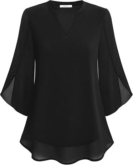 White Layered Blouse for Women, Elegant Summer Top with V-Neck and 3/4 Sleeves, Chic and Flattering Fit for Casual or Formal Wear 1
