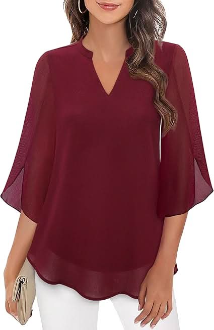 White Layered Blouse for Women, Elegant Summer Top with V-Neck and 3/4 Sleeves, Chic and Flattering Fit for Casual or Formal Wear 10