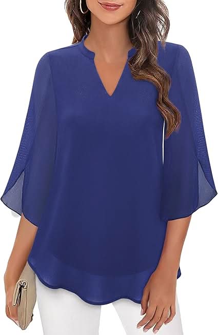 White Layered Blouse for Women, Elegant Summer Top with V-Neck and 3/4 Sleeves, Chic and Flattering Fit for Casual or Formal Wear 11
