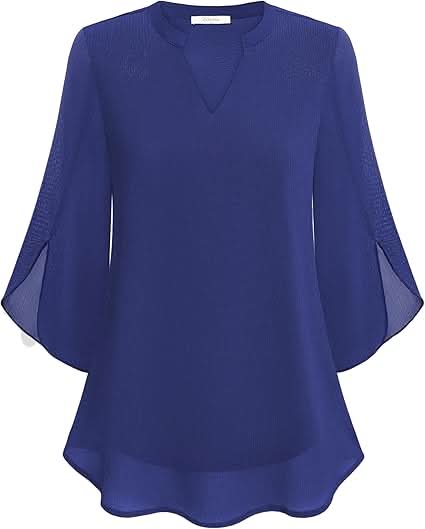 White Layered Blouse for Women, Elegant Summer Top with V-Neck and 3/4 Sleeves, Chic and Flattering Fit for Casual or Formal Wear 4