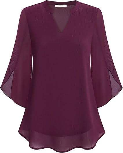 White Layered Blouse for Women, Elegant Summer Top with V-Neck and 3/4 Sleeves, Chic and Flattering Fit for Casual or Formal Wear 5