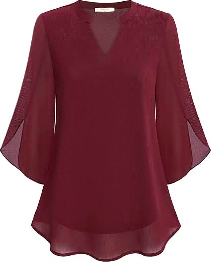 White Layered Blouse for Women, Elegant Summer Top with V-Neck and 3/4 Sleeves, Chic and Flattering Fit for Casual or Formal Wear 6