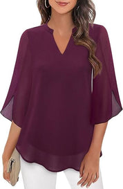 White Layered Blouse for Women, Elegant Summer Top with V-Neck and 3/4 Sleeves, Chic and Flattering Fit for Casual or Formal Wear 7