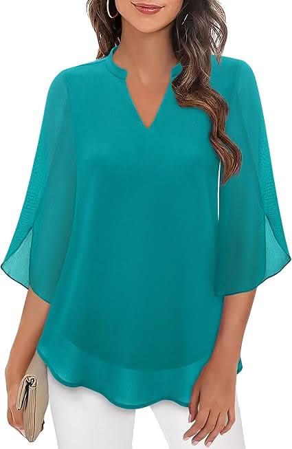 White Layered Blouse for Women, Elegant Summer Top with V-Neck and 3/4 Sleeves, Chic and Flattering Fit for Casual or Formal Wear 8