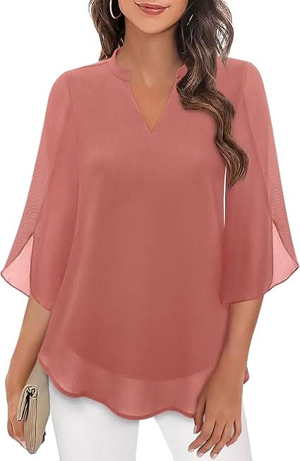 White Layered Blouse for Women, Elegant Summer Top with V-Neck and 3/4 Sleeves, Chic and Flattering Fit for Casual or Formal Wear 9