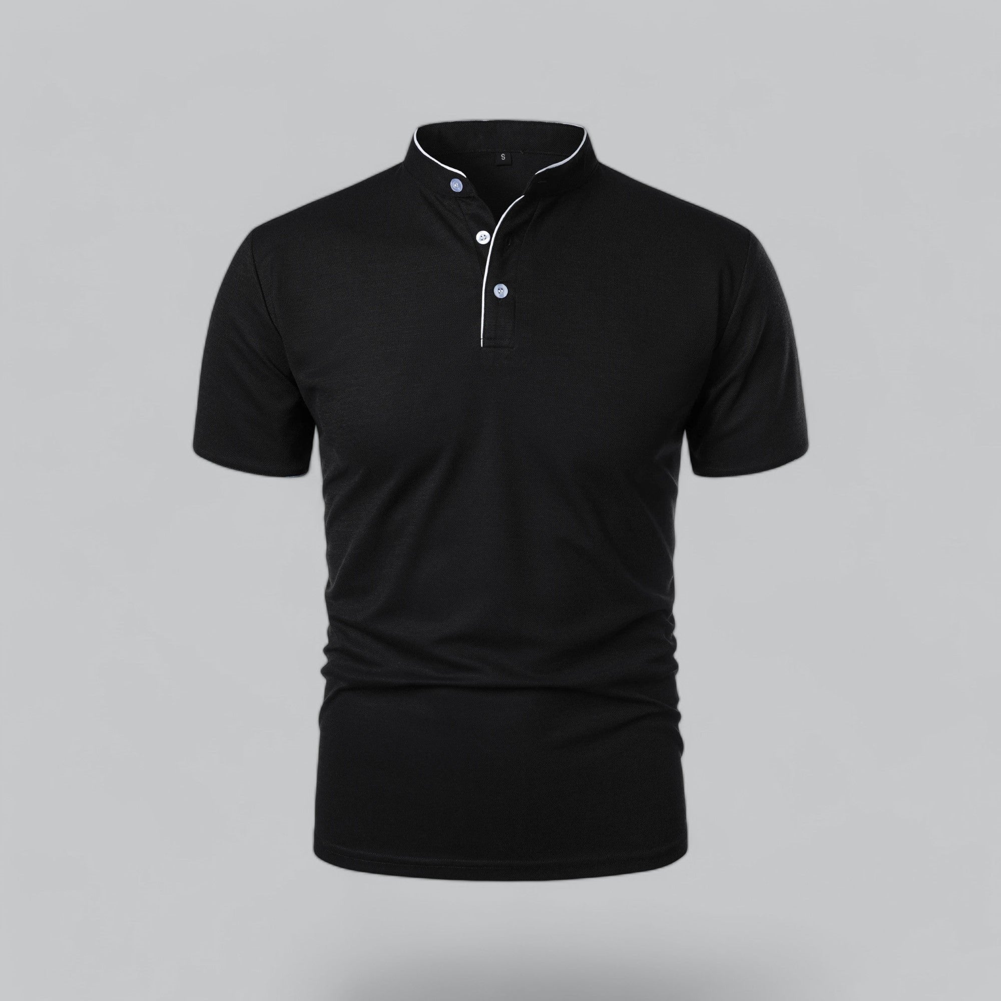 William | Men's Cotton Mandarin Collar Three-Button Polo Shirt 12