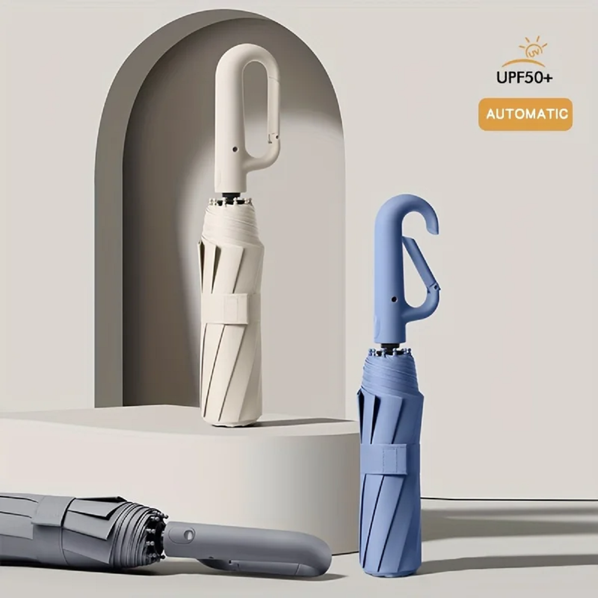 Wind-resistant automatic folding umbrella with large buckle handle - compact and durable 7