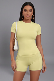 Women Two-Piece Set with Cropped Top and High Waist Shorts for Summer 0